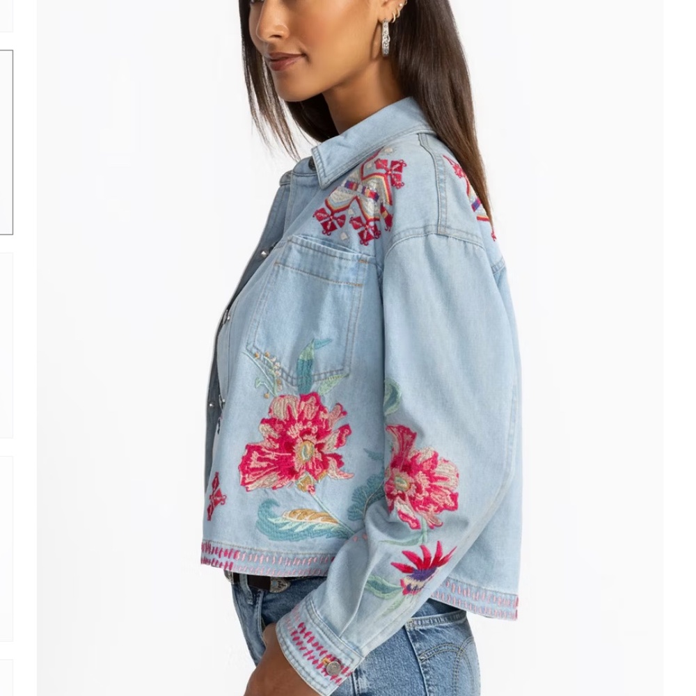 Johnny Was Talulla Cropped Denim Jacket, Size Large, New - Picture 2 of 5